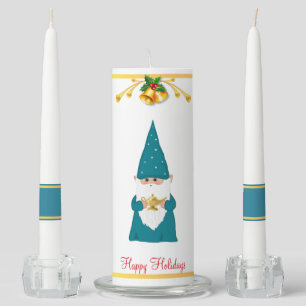 Christmas Bells & Gnome Dressed in Sapphire Blue Unity Candle Set