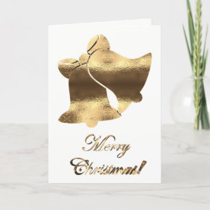 Christmas Bells Gold White Elegant Merry Christmas Holiday Card