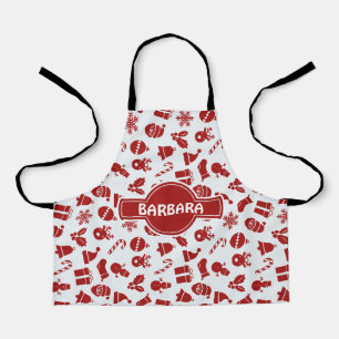 Christmas Bells Grey Red Minimal Pattern Apron