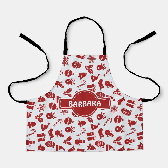 Christmas Bells Grey Red Minimal Pattern Apron (Front)
