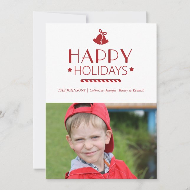Christmas Bells Happy Holidays Photocard Greetings Holiday Card (Front)