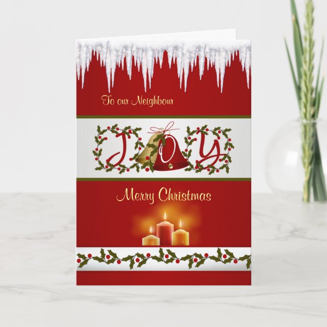 Christmas bells, holly and candles Neighbor Card (Front)