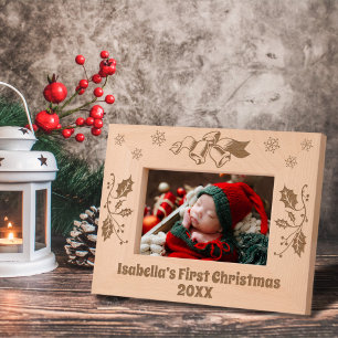Christmas Bells Holly Leaves Snowflakes Custom Engraved Frames