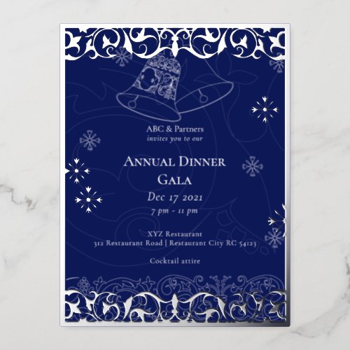 Christmas Bells Navy Blue Elegant Corporate Foil Invitation Postcard