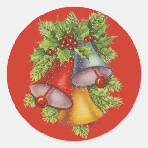 Christmas Bells on Blue Classic Round Sticker