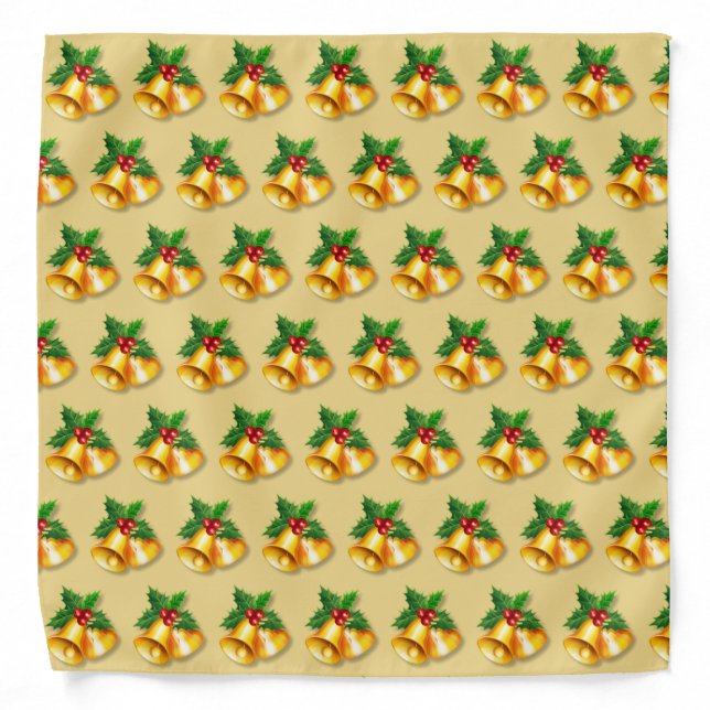 Christmas bells on golden beige bandana (Front)