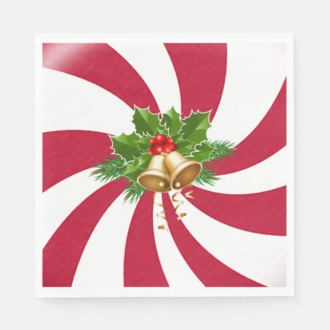 Christmas Bells on Peppermint Candy  Napkins (Front)