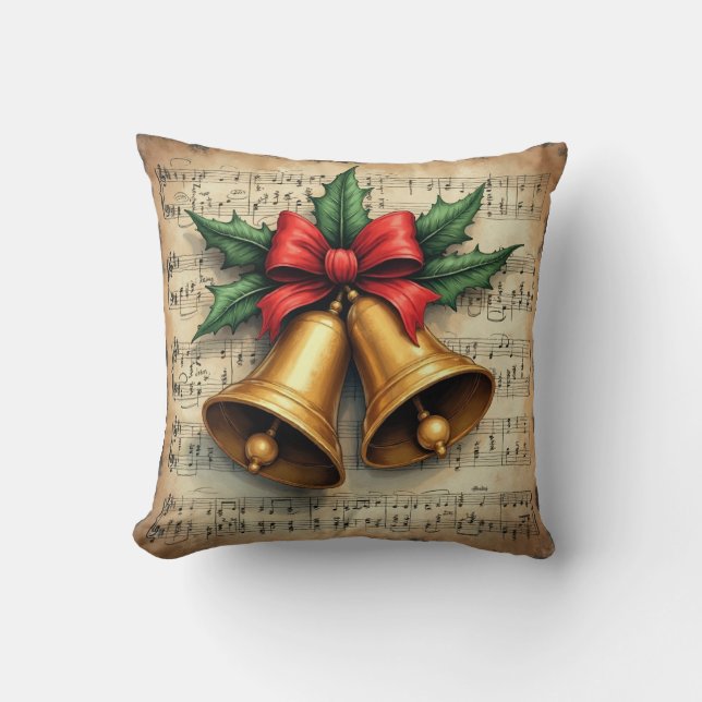Christmas Bells on Sheet Music, Throw Pillow (Front)