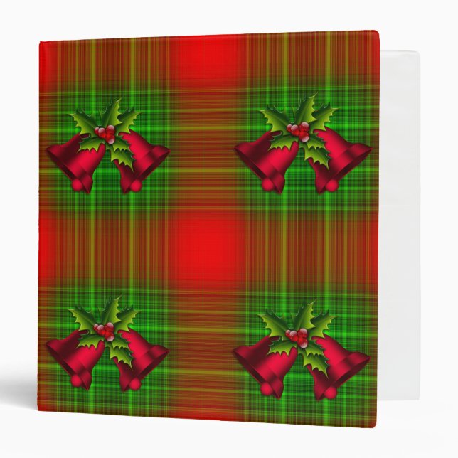Christmas Bells on Tartan 3 Ring Binder (Front/Inside)