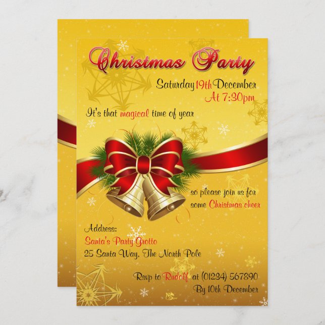 Christmas Bells Party Invitations (Front/Back)