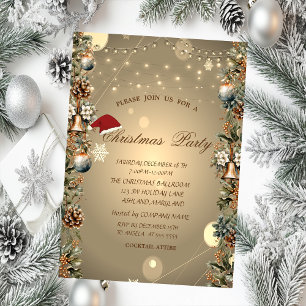 Christmas Bells Pinecones Santa Hat Christmas  Invitation