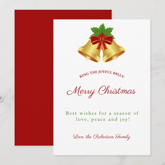 Christmas Bells Red Berries  Holiday Card (Front/Back)
