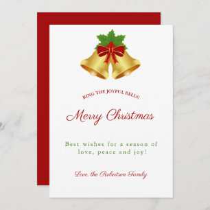 Christmas Bells Red Berries Holiday Card