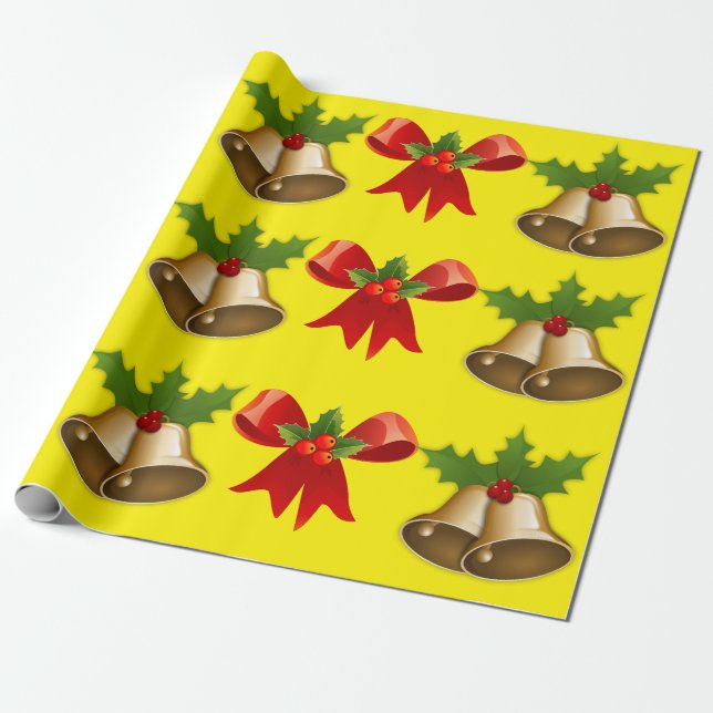 Christmas Bells & Ribbon Wrapping Paper (Unrolled)