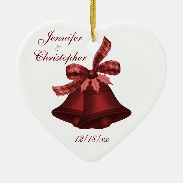 "Christmas Bells" - Shades of Cranberry [b] Ceramic Ornament (Front)