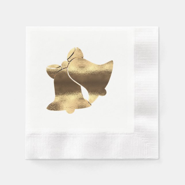 Christmas Bells White and Gold Festive Elegant Paper Napkins (Front)