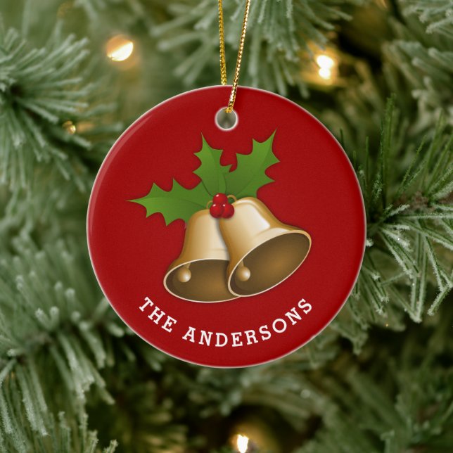 Christmas Bells with Holly Personalized Ceramic O Ornament (Tree)