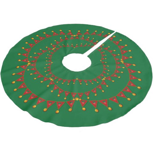 Christmas Bells with Red Flags Brushed Polyester Tree Skirt
