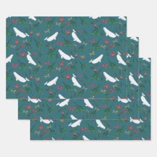 Christmas Beluga Whale Illustration Pattern Wrapping Paper Sheets