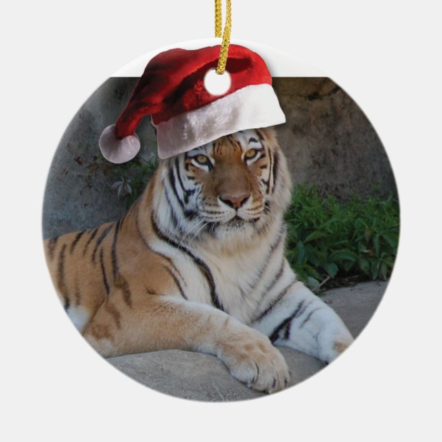 Christmas Bengal Tiger Ceramic Ornament (Front)