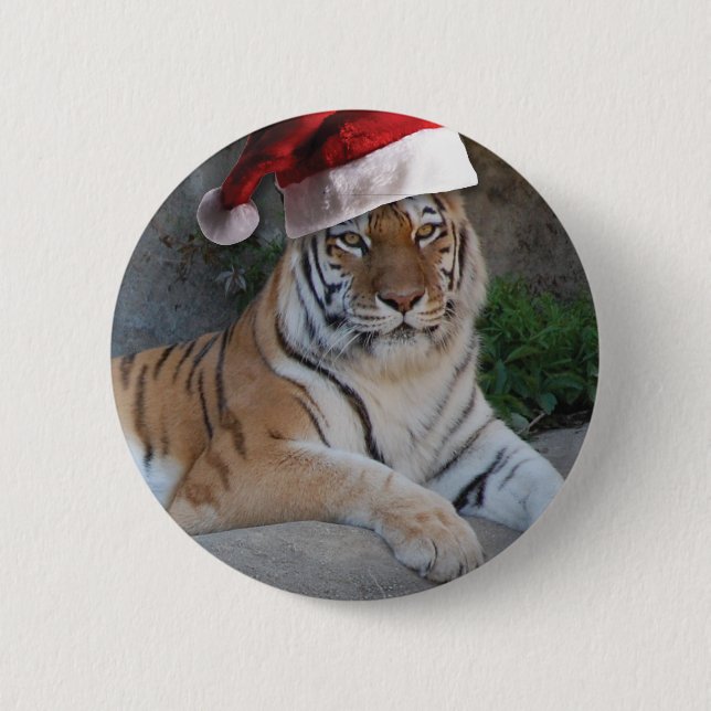Christmas Bengal Tiger Pinback Button (Front)