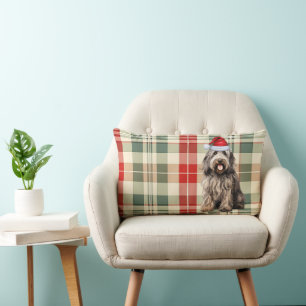 Christmas Bergamasco Dog Holiday Plaid Lumbar Pillow