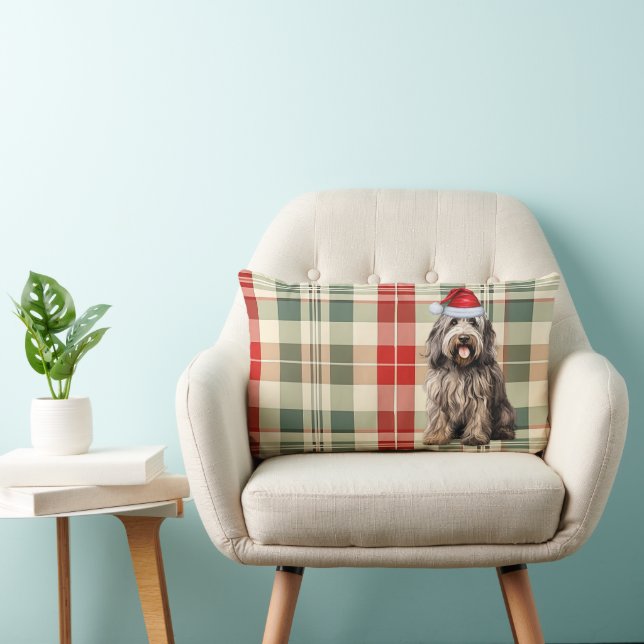 Christmas Bergamasco Dog Holiday Plaid Lumbar Pillow (Chair)