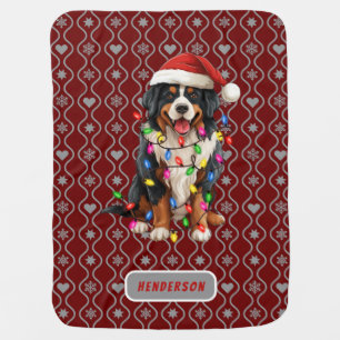 Christmas Bernese Dog Santa Customized Name Baby Blanket