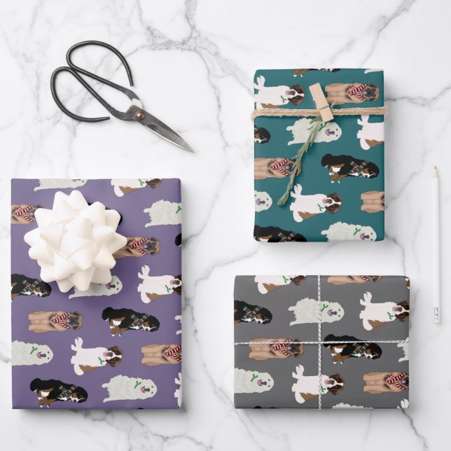 Christmas Bernese Leonberger St Bernard Pyrenees   Wrapping Paper Sheets (Front)