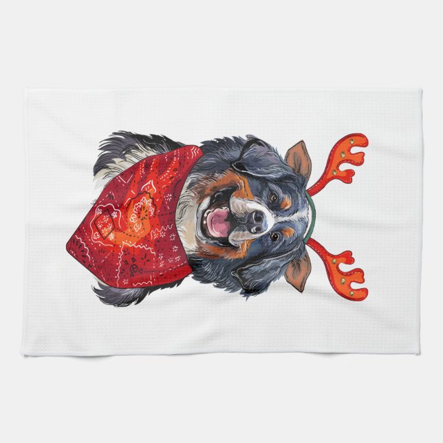Christmas Bernese Mountain Dog Bath Towel (Horizontal)