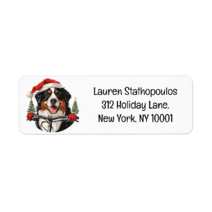 Christmas Bernese Mountain Dog Biking Label