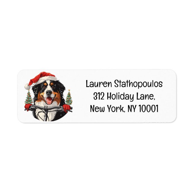 Christmas Bernese Mountain Dog Biking Label (Front)