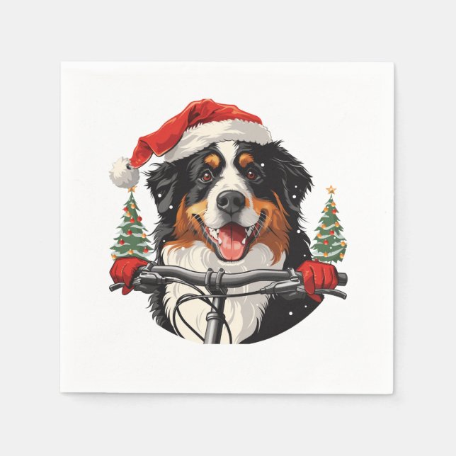 Christmas Bernese Mountain Dog Biking Napkins (Front)