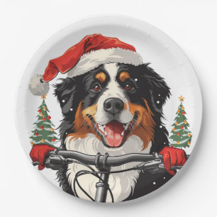 Christmas Bernese Mountain Dog Biking Paper Plates