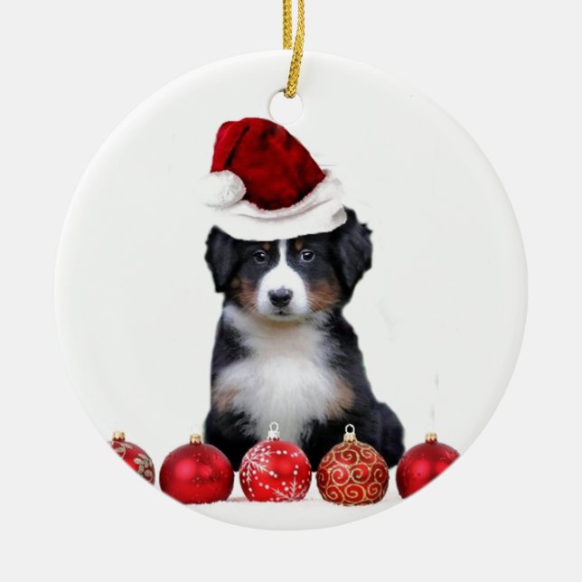 Christmas Bernese Mountain dog Ceramic Ornament (Front)