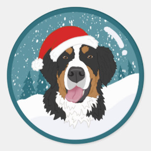 Christmas Bernese Mountain Dog Classic Round Sticker