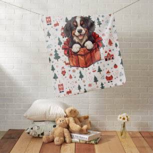 Christmas Bernese Mountain Dog Gift Box Baby Blanket