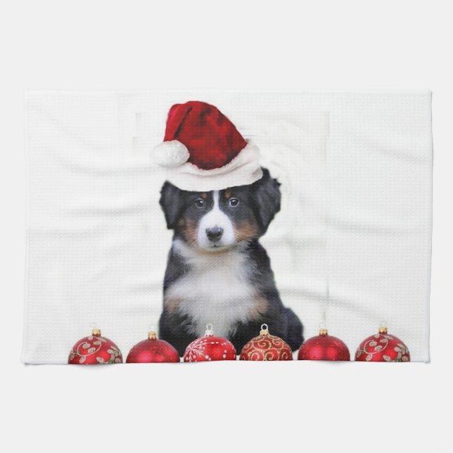 Christmas Bernese Mountain Dog Kitchen Towel (Horizontal)