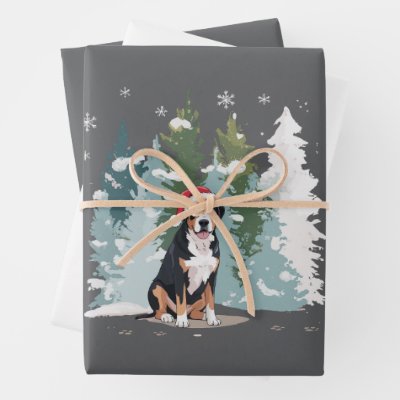 Christmas Bernese Mountain Dog Mom Puppy Winter  Wrapping Paper Sheets