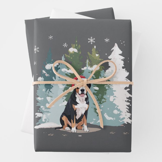 Christmas Bernese Mountain Dog Mom Puppy Winter  Wrapping Paper Sheets (In situ)