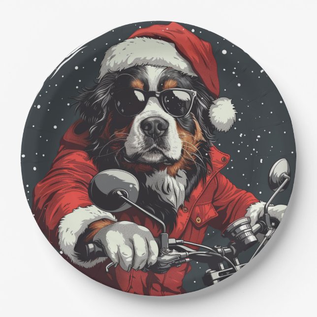 Christmas Bernese Mountain Dog Paper Plates (Front)