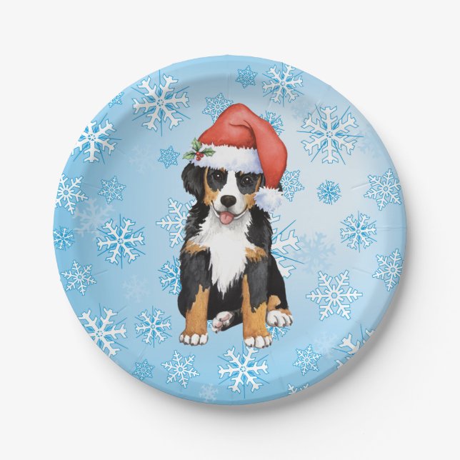 Christmas Bernese Mountain Dog Paper Plates (Front)