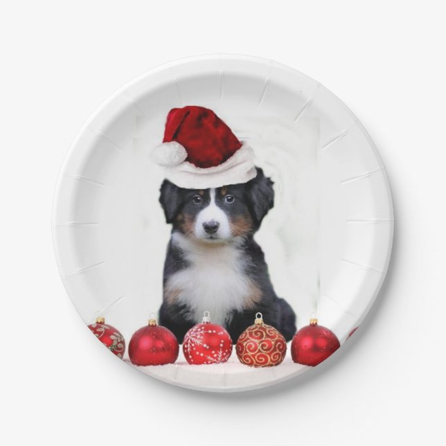 Christmas Bernese Mountain Dog Paper Plates (Front)