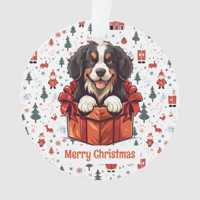 Christmas Bernese Mountain Dog Personalized Ornament (Front)