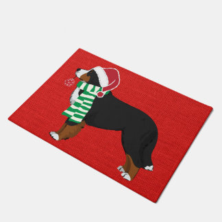 Christmas Bernese Mountain Dog Red Burlap Doormat
