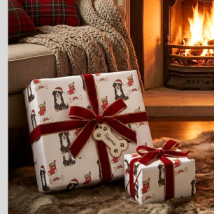 Christmas Bernese Mountain Dog Santa Hat Pattern Wrapping Paper Sheets
