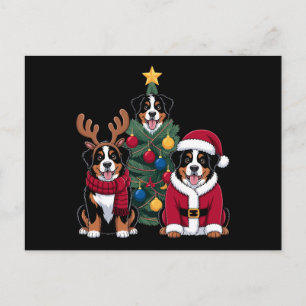 Christmas Bernese Mountain Dog Santa Xmas Tree Holiday Postcard