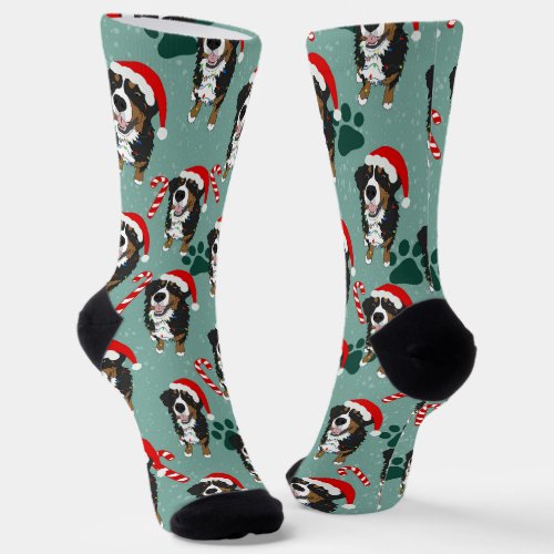 Christmas Bernese Mountain Dog Socks 