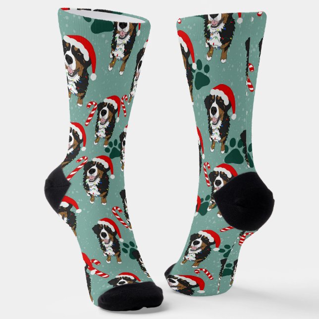 Christmas Bernese Mountain Dog Socks  (Angled)
