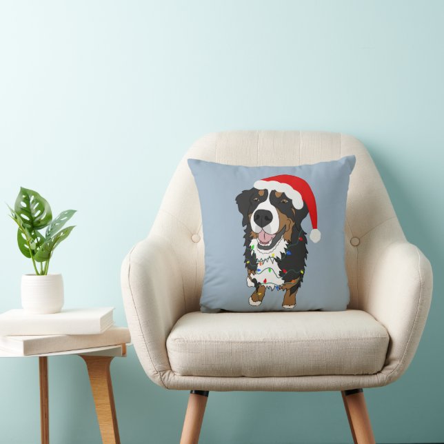 Christmas Bernese Mountain Dog  Throw Pillow (Chair)